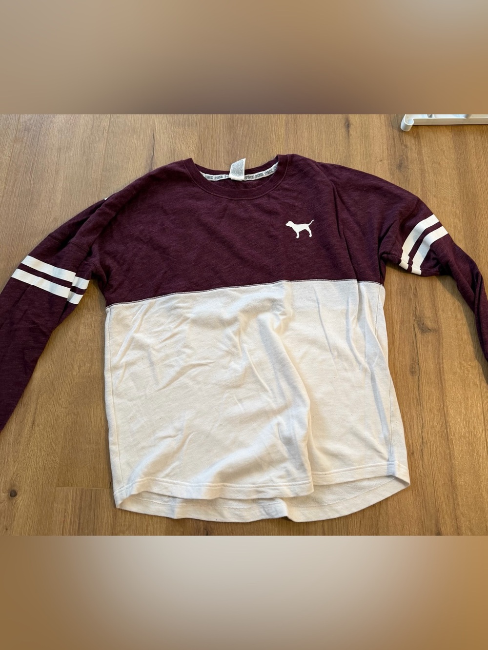 PINK Victoria's Secret Maroon and White Colorblock Crewneck